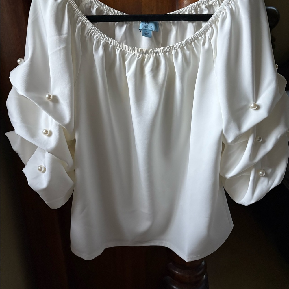 CeCe Ivory Gathered Top